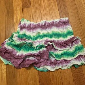 Purple and Green Tie-Dye Ruffle Skirt